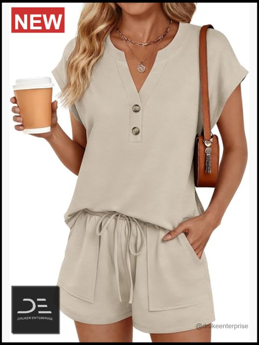 Henley 2 Piece Short Set Lounge Summer Airport Travel Vacation Outfits Sweatsuit